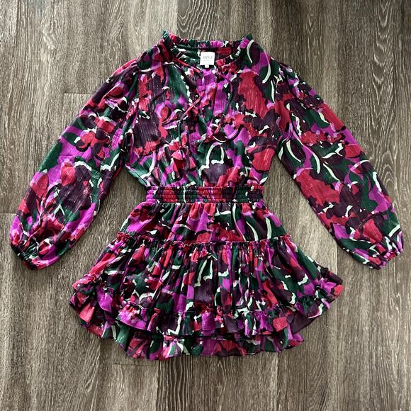 Misa Los Angeles Lorena Dress Holiday Sparkle Small Long Sleeve Tiered‎ Mini EUC - Picture 2 of 16